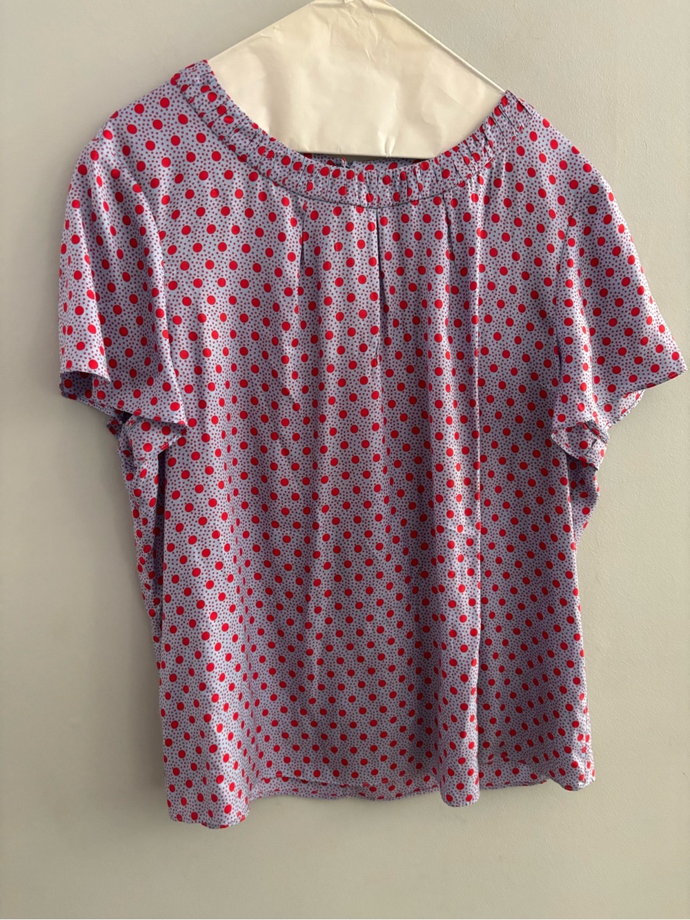 BODEN Carey Periwinkle Blue Red Polka Dot Silk Blend Pleated Top Size 18 Blouse